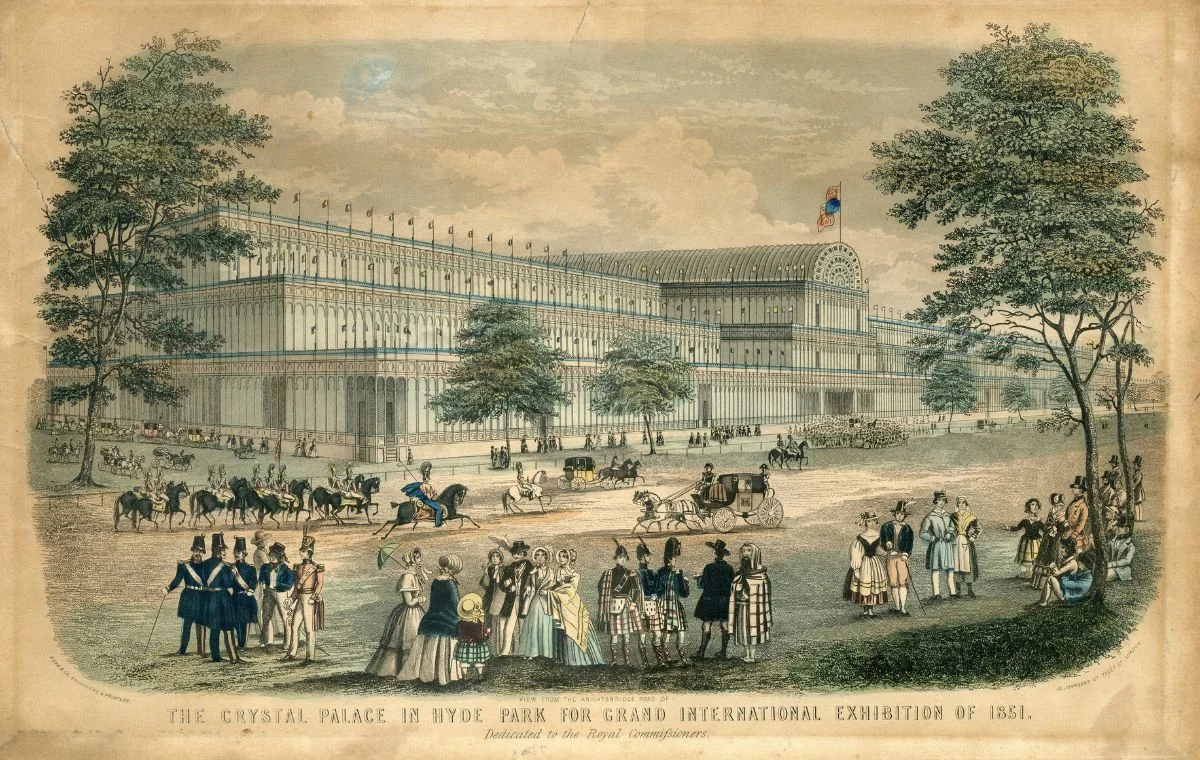 Vista de Knightsbridge Road del Crystal Palace en Hyde Park para la Gran Exposición Internacional de 1851. Dedicado a los Royal Commissioners, Londres: Read & Co.